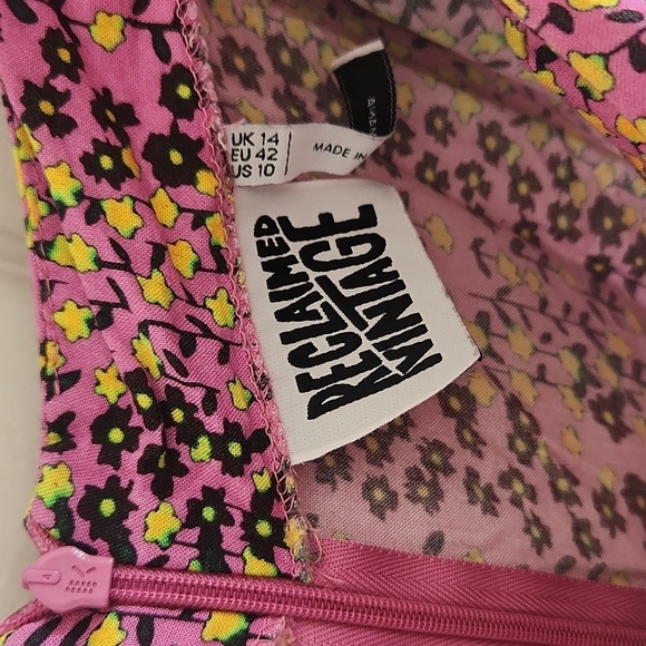 Reclaimed Vintage Puff Sleeve Floral  Mini Dress Size 10 - Picture 5 of 9